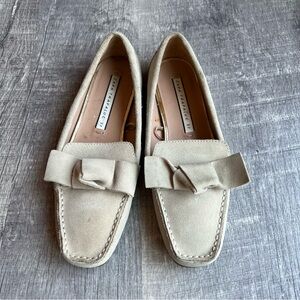 Zara Ice Beige Split Suede Loafers With Bow Moccasin EU37